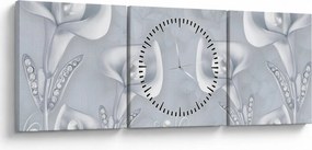 Obraz - Perłowe kwiaty (z zegarem) (90x30 cm)