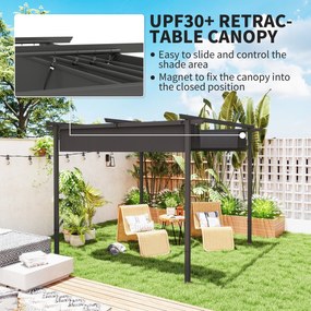 Outsunny Pergola Ogrodowa 3 x 3 m z Regulowanym Dachem, Konstrukcja Metalowa, Ochrona UPF30+, Zadaszenie na Taras, Ciemnoszary