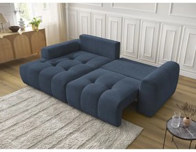 Niebieski rozkładany/ze schowkiem narożnik z tkaniny szenilowej (lewostronny/z szezlongiem) Roxelane – Bobochic Paris