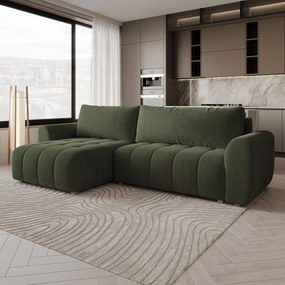 Masseno Narożnik MODARO z funkcją spania i pojemnikiem na pościel Narozniki L, Rozkładana sofa - Oliwkowy, CASTEL 39