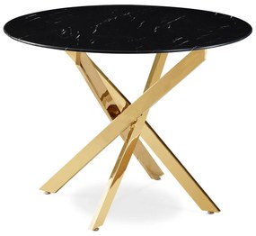 Stół Okrągły Szklany BALI 100 cm Czarny Marmur/Złoty Glamour