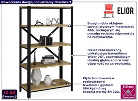 Nowoczesny regał z 5 półkami czarny + dąb artisan Zeva