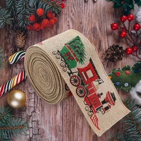Wstążka świąteczna CHRISTMAS TRAIN 6,3 cm x 2 m, beżowa