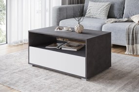 Nowoczesny stolik kawowy do salonu, prostokątny z półką i schowkiem, 90 cm, matera, biały