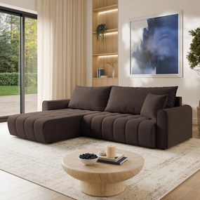 Masseno Narożnik FRIGA z funkcją spania i pojemnikiem na pościel Narozniki L, Rozkładana sofa - Brązowy, ARAGON 26
