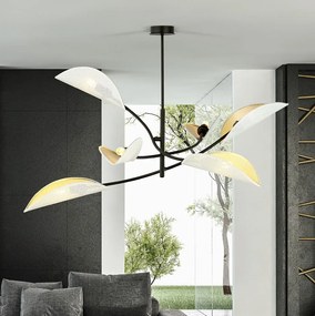 Duża sufitowa lampa do salonu, biało-złota - Lotus 6 WH