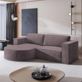 Masseno Narożnik SORELA z funkcją spania i pojemnikiem na pościel Narozniki L, Rozkładana sofa - Wrzosowy, MONOLITH 62