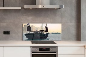 Szkło do Kuchni na Ścianę Statek u Wybrzeży Miasta