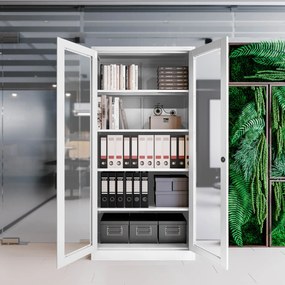 Szafa przeszklona medyczna, witryna lekarska AMELIA, 900 x 1850 x 400 mm, biała