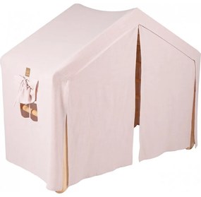 Duży domek z drabinką dla dzieci 112x61x94 cm składaną do pokoju. drewno, len, wiskoza, różowy domek, naturalna drabinka. - meowbaby®