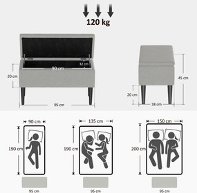 HOMCOM Ławka do Siedzenia z Przestrzenią do Przechowywania, do 120kg, Wygląd Aksamitu, 95x38x45cm, Szara