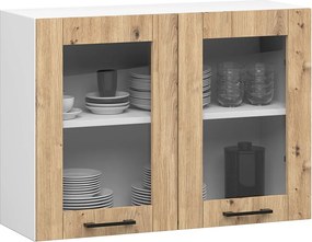 Szafka kuchenna wisząca witryna AKORD OLIWIA W80 Biała 80 cm 2 drzwi kolor Dąb Artisan mat 2 półki 80x30,5x58 cm