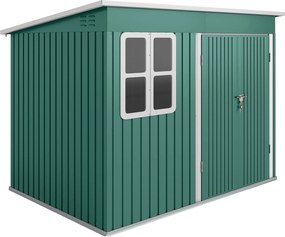 Outsunny Metalowy schowek do przechowywania narzędzi ogrodowych, z oknem, szerokie drzwi, 260 x 177 x 190 cm, zielony | Aosom PL