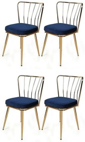 Zestaw krzeseł do jadalni Yildiz Dark Blue and Gold, 4 szt.