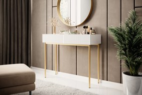 Konsola / toaletka Nicole 100 cm z szufladami - biały mat / złote nóżki