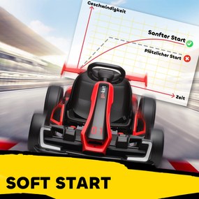 HOMCOM Gokart Elektryczny dla Dzieci z Klaksonem i Funkcją Muzyki, Regulowane Siedzisko, do 12 km/h, Tworzywo Sztuczne, Metal, Czerwony