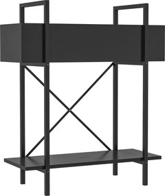 Outsunny Stojak na Rośliny, Stojak na Doniczki z 2 Poziomami, Otwory Odpływowe, Do Wnętrz i Na Zewnątrz, Metal, Czarny