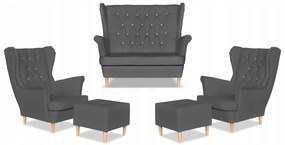 Zestaw uszak Gaja ekoskóra skaj sofa fotele pufy Family Meble szary