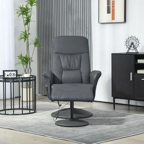 HOMCOM Fotel Masujący z Podnóżkiem, Ergonomiczne Krzesło z 10 Punktami Wibracji, Skóra Ekologiczna, 76 x 81 x 105 cm, Ciemnoszary