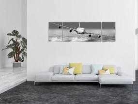 Obraz - Samolot w chmurach, czarno-biały (170x50 cm)