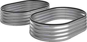 Outsunny Podwyższone Grządki Metalowe Zestaw 2 szt. 135 x 90 x 30 cm Owalne Grządki z Gumowymi Krawędziami | Aosom PL