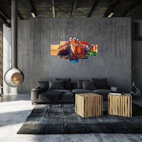 Obraz - Wieś na wybrzeżu Cinque Terre, Włoska Riviera, nowoczesny impresionism (125x70 cm)