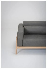 Ciemnoszara sofa z bawolej skóry z konstrukcją z litego drewna dębowego Gazzda Fawn, 210 cm