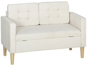 HOMCOM Sofa 2-osobowa z pojemnikiem i pikowaniem — welur, kremowa, 117×62×78 cm
