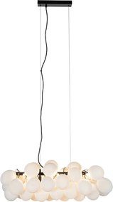 Lampa wisząca czarna z opalowym szkłem 8-światłowa owalna - Uvas
