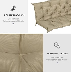 Outsunny Poduszka na ławkę dla 3 osób 150x98x8 cm, z paskami, na meble ogrodowe ławkę huśtawkową, Khaki