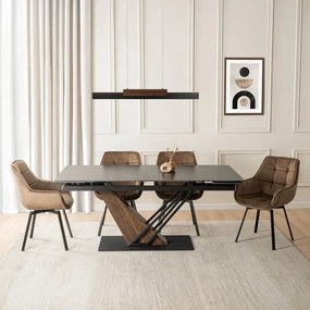 Stół Rozkładany Prostokątny REX 2 180-240 cm Ceramiczny Czarny Marmur/Orzech Japandi