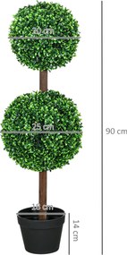 HOMCOM Sztuczne Rośliny, Zestaw 2 Bukszpanów, 90 cm Roślina Sztuczna, Drzewko Dekoracyjne do Wnętrz i na Zewnątrz, Zielony