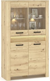 Niska witryna z ryflowaną listwą led dąb artisan N9-S49