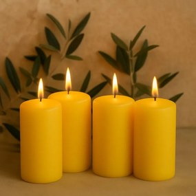 Zestaw świec słupkowych, 15 cm, Ø 7,5 cm, żółty, 4 sztuki.