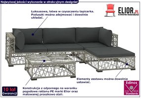 5-częściowy szary zestaw wypoczynkowy do ogrodu - Beck 5A