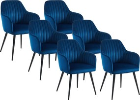 Zestaw 6 krzeseł z podłokietnikami z weluru i czarnego metalu - Niebieski - ELEANA