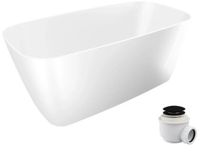 Wanna wolnostojąca NAVI owalna biała z konglomeratu 150 x 70 cm bez przelewu cienki rant | Różne kolory korków : Kolor korka - Czarny