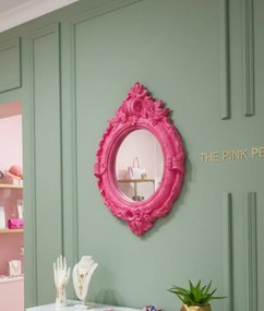 Lustro owalne, rama rózowa, styl barok.