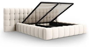 Kremowe tapicerowane łóżko dwuosobowe ze schowkiem i stelażem 200x200 cm Mamaia – Micadoni Home