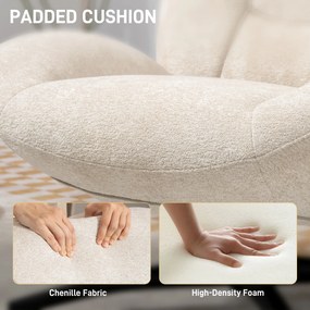 HOMCOM Obrotowy fotel tapicerowany, fotel akcentowy z wypełnieniem z waty PP, obicie z tkaniny, stalowa baza, kremowo-biały