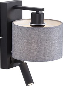 Nowoczesna lampa ścienna czarna z szarym kloszem i lampką do czytania - Puglia