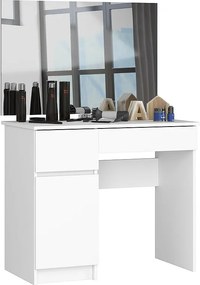 Toaletka AKORD P2 Biała 90 cm z lustrem 900x600 lewa 1 drzwi 2 szuflady kolor Biały mat 2 półki 90x50x142 cm