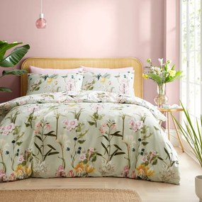 Jasnozielona bawełniana pościel dwuosobowa 200x200 cm Exotic Floral – RHS