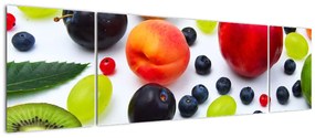 Obraz owoców z kroplami wody (170x50 cm)