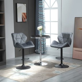 HOMCOM Zestaw 2 hokerów, tapicerowany stołek barowy z metalową ramą, z oparciem, welurowy wygląd, regulacja wysokości, obrót 360°
