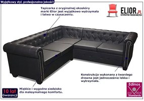 5-osobowy czarny narożnik w stylu Chesterfield - Xavier 5Q