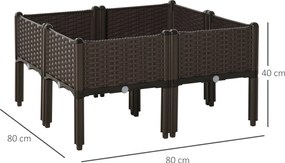 Outsunny podwyższona grządka 6-częściowa skrzynia na rośliny z otworami odpływowymi o wyglądzie rattanu kwietnik DIY kolor brązowy 40 x 40 x 44 cm