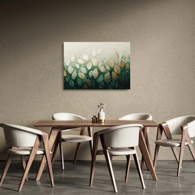 Obraz na szkle - Złoto-zielone liście (70x50 cm)