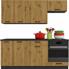 Komplet mebli kuchennych grafit + dąb artisan N1-F80