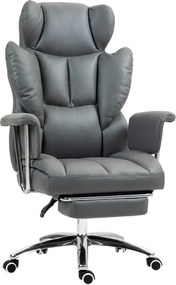 HOMCOM Ergonomiczne krzesło biurowe z tapicerką, podnóżkiem i regulowanym oparciem, obrotowe 360°, ciemnoszary